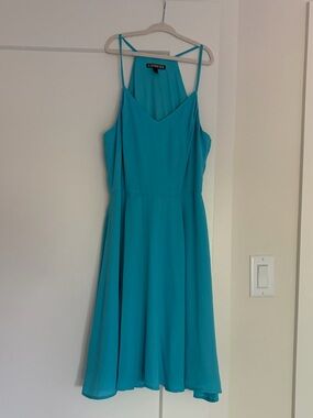 Express Teal Spaghetti-Strap Skater Dress